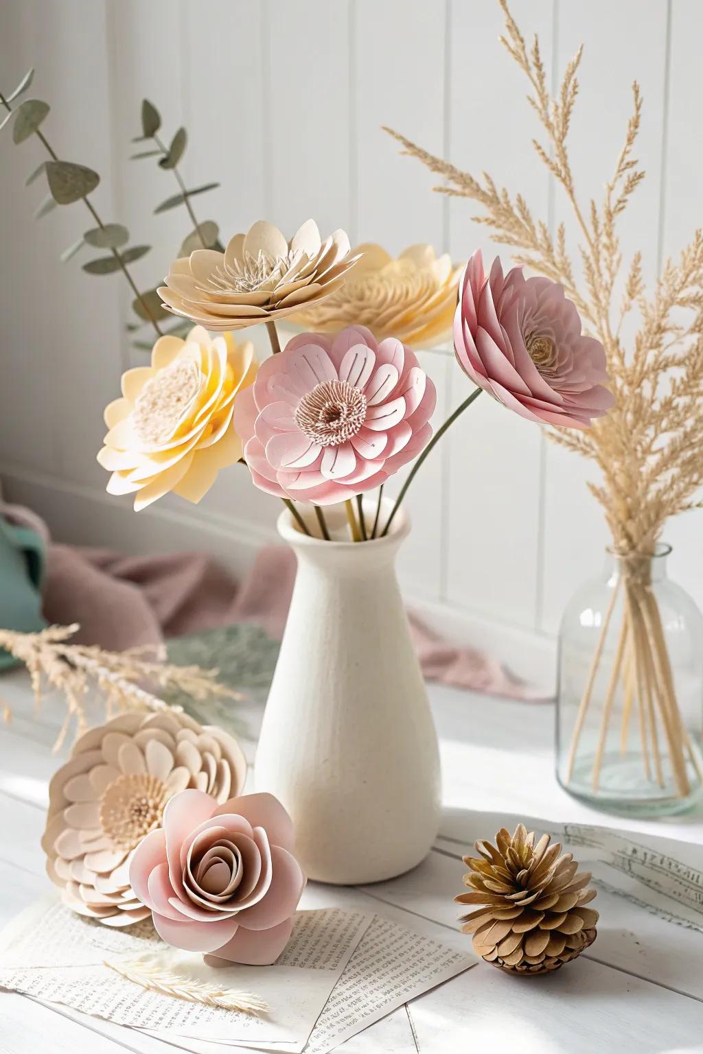 Eternal Blooms: A Whimsical Paper Floral Arrangement with a Touch of Boho Elegance