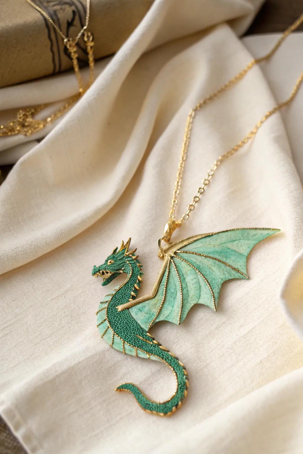 Wear a touch of mythical elegance with this handcrafted paper dragon necklace.