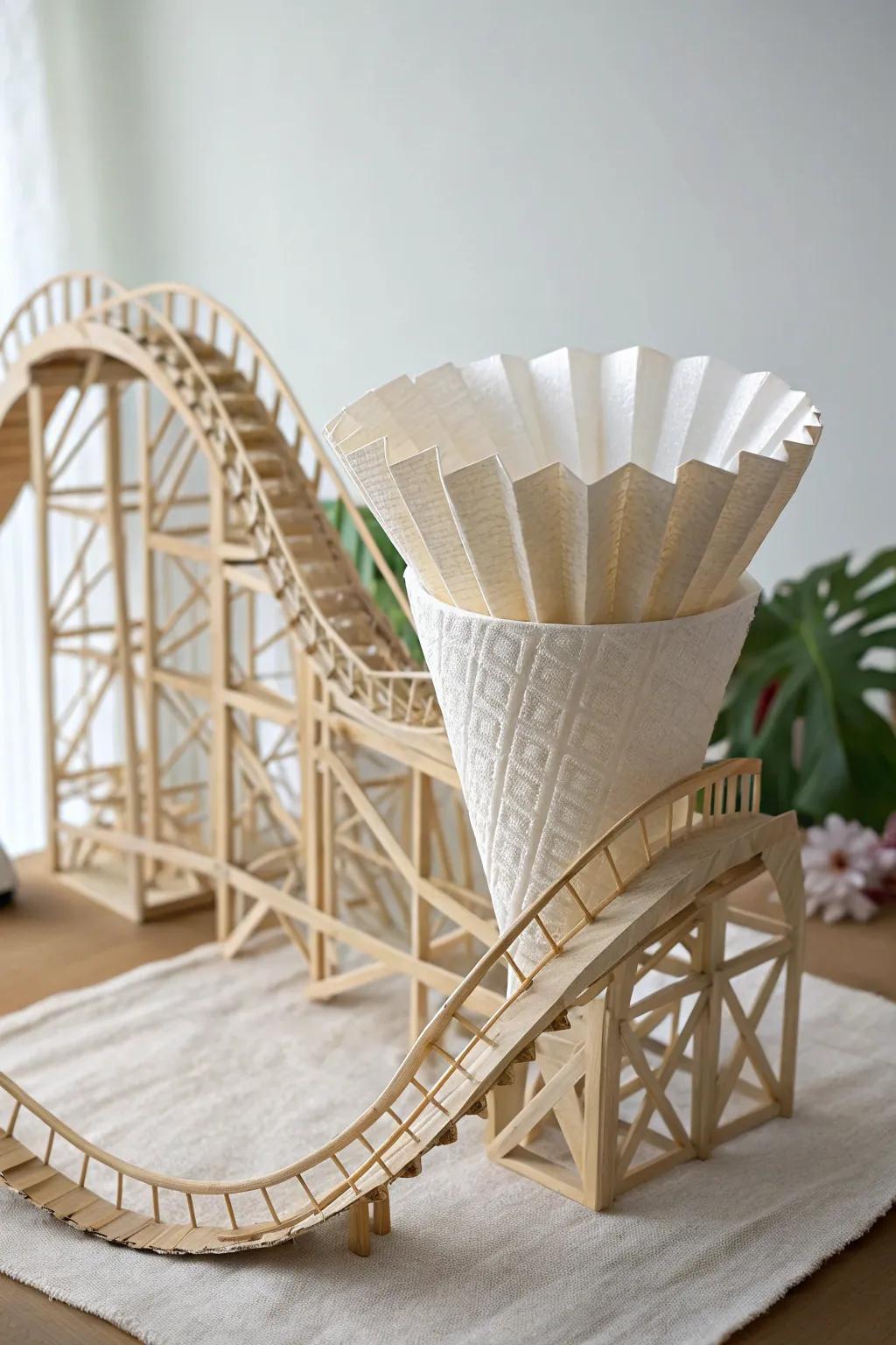 Discover the art of suspense with this stunning paper roller coaster funnel.