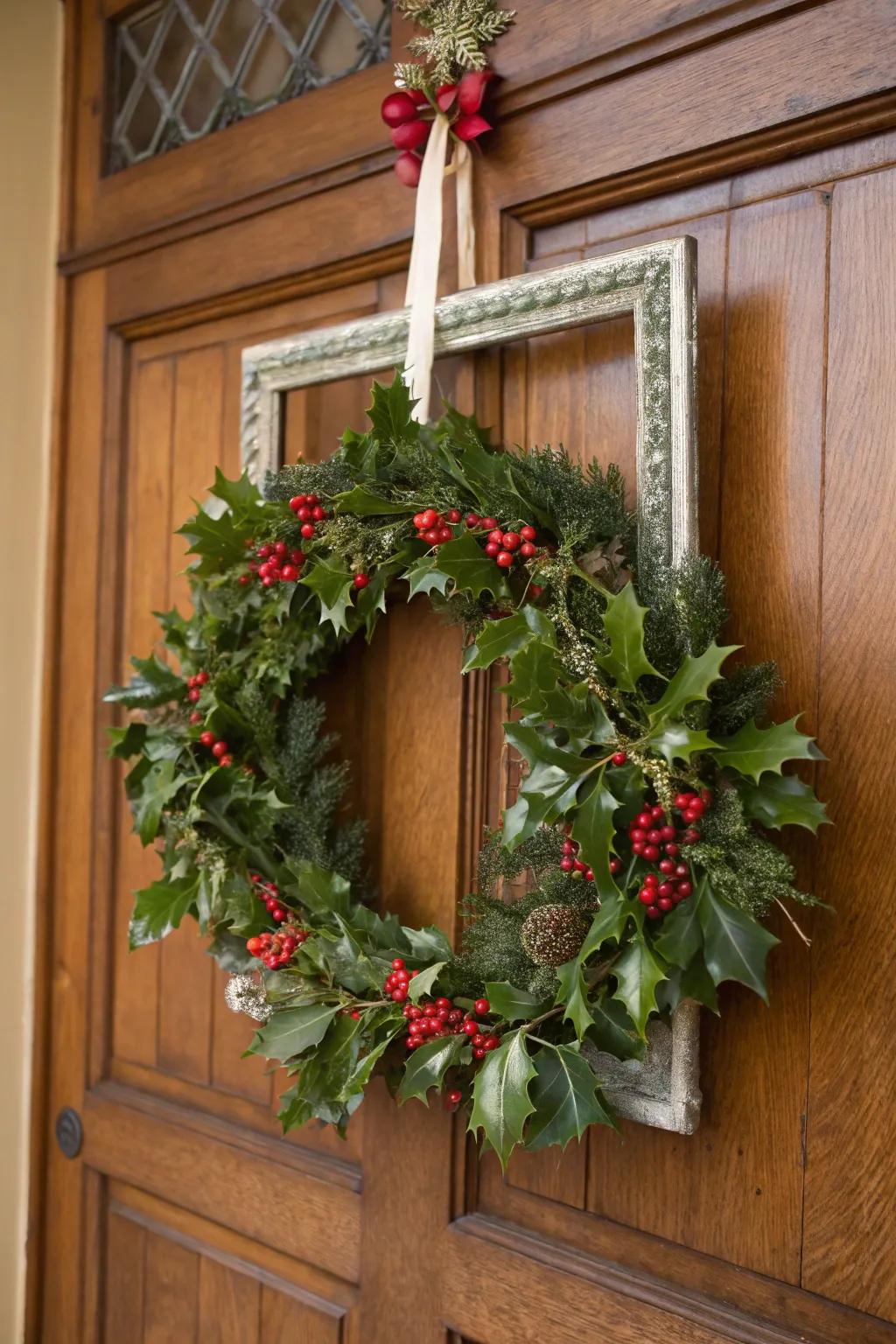 Embrace tradition with a holly and berry wreath.