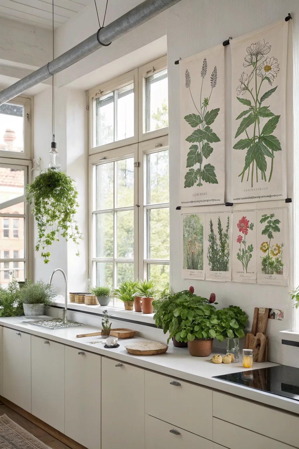 Botanical prints offer a refreshing natural element.