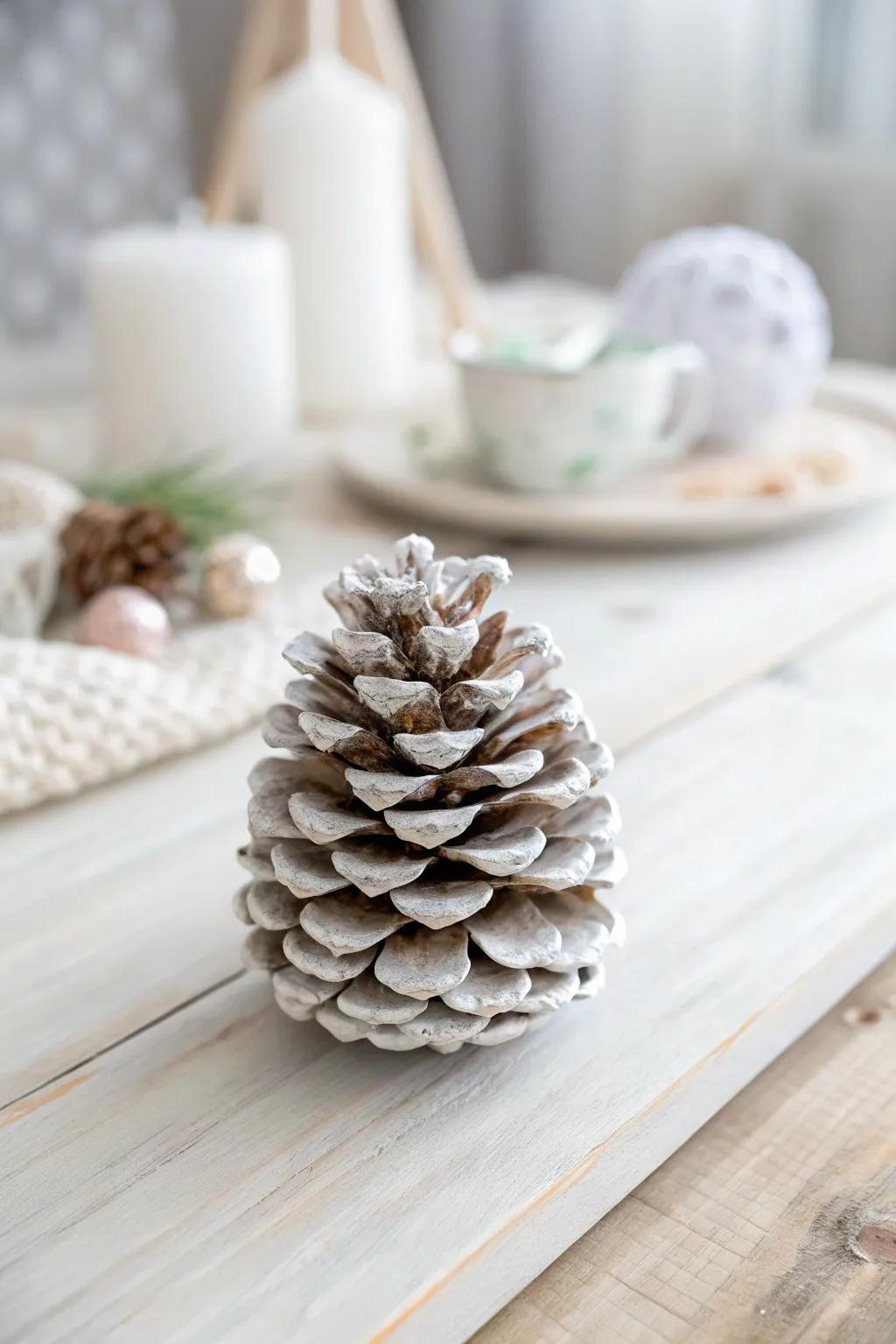 Embrace the elegance of simplicity with this beautifully bleached pinecone centerpiece.