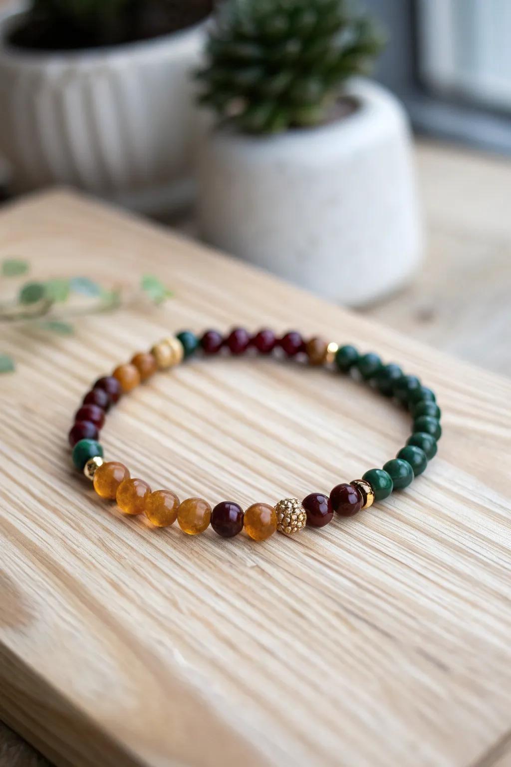 Capture the essence of fall with a handcrafted pony bead bracelet, where warm hues tell the story of the season.