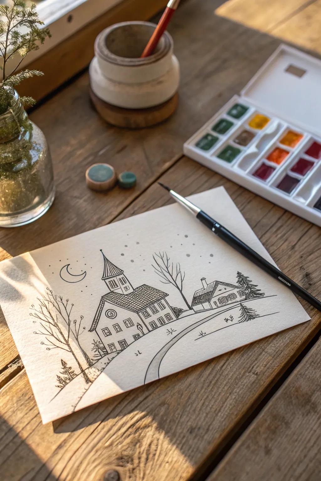 Capture life's whimsy with artistic sketches on a postcard.