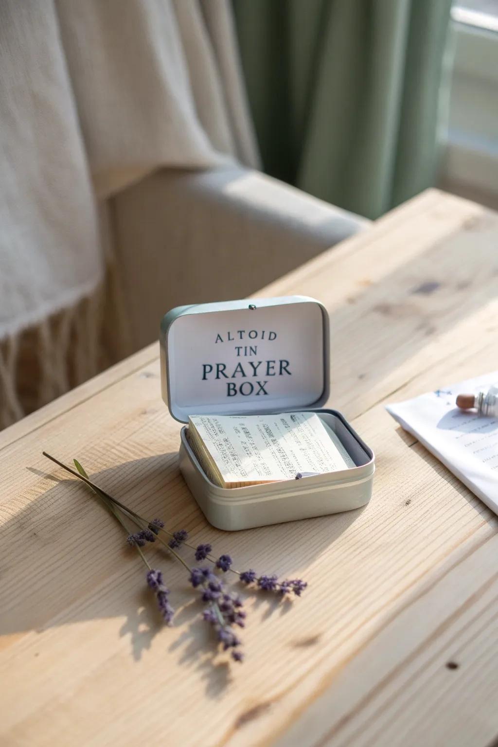 Carry serenity with you: A beautifully crafted Altoid tin prayer box for mindful moments on the go.