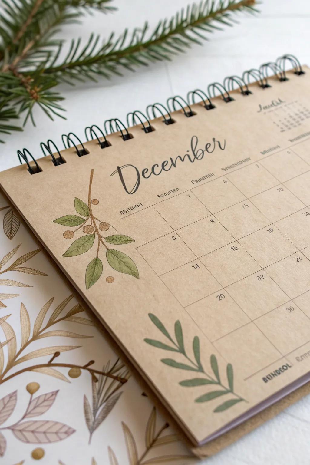 Embrace nature's elegance with this eco-friendly December calendar, blending minimalist beauty with a touch of Boho charm.