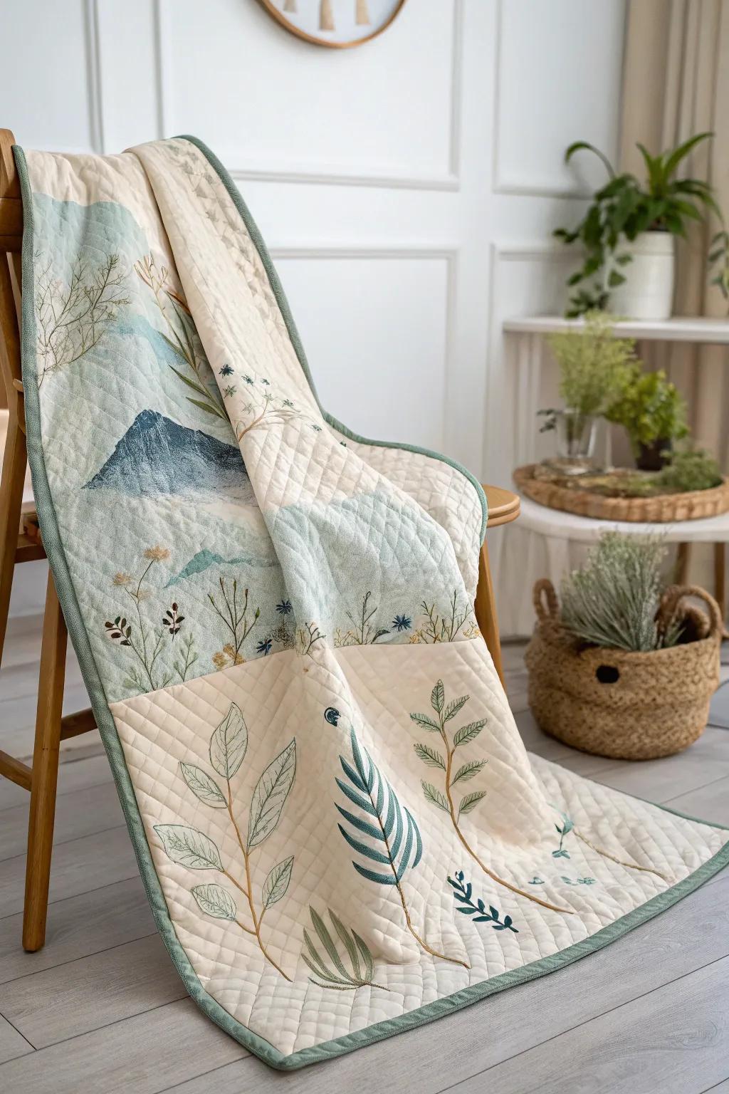 Bring nature indoors with this beautifully crafted quilt, inspired by the calm and elegance of the outdoors.