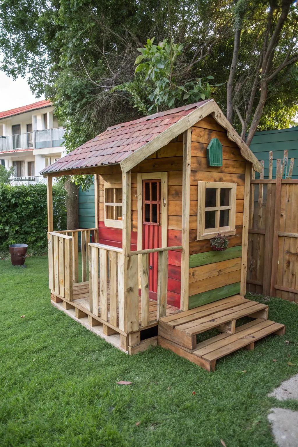 Crafted from imagination: A rustic play haven made from repurposed wood pallets.