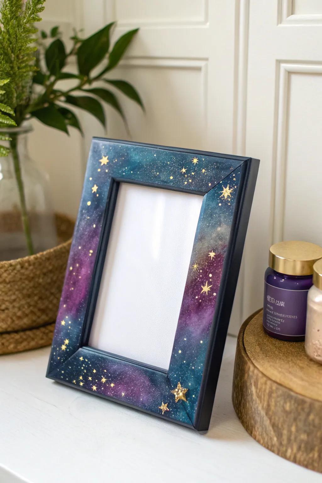 Capture the cosmos with this stunning galaxy-themed resin frame!