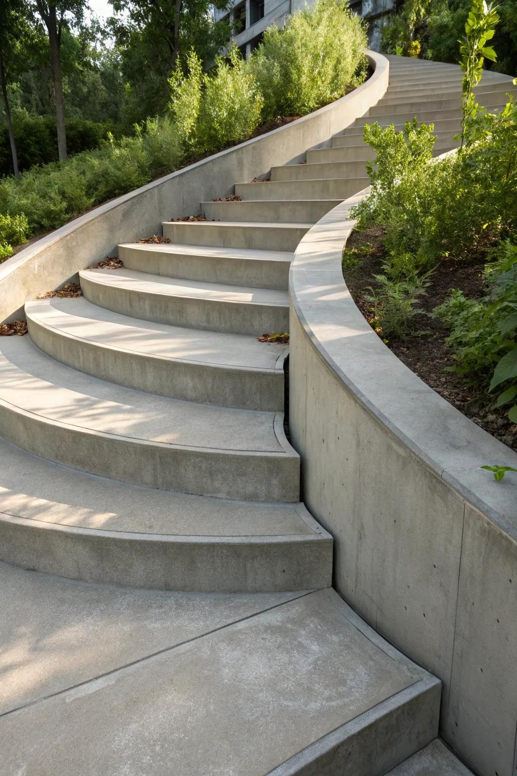 Discover the art of modern craftsmanship with these sleek concrete steps.