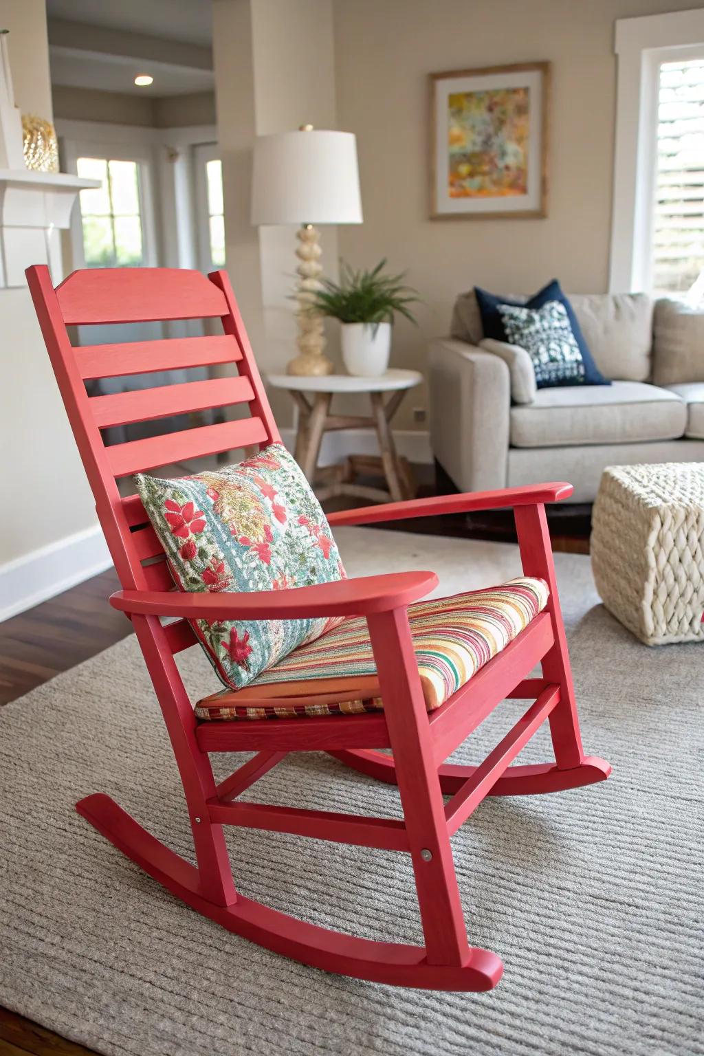 A bold rocking chair stealing the spotlight in a stylish living room.