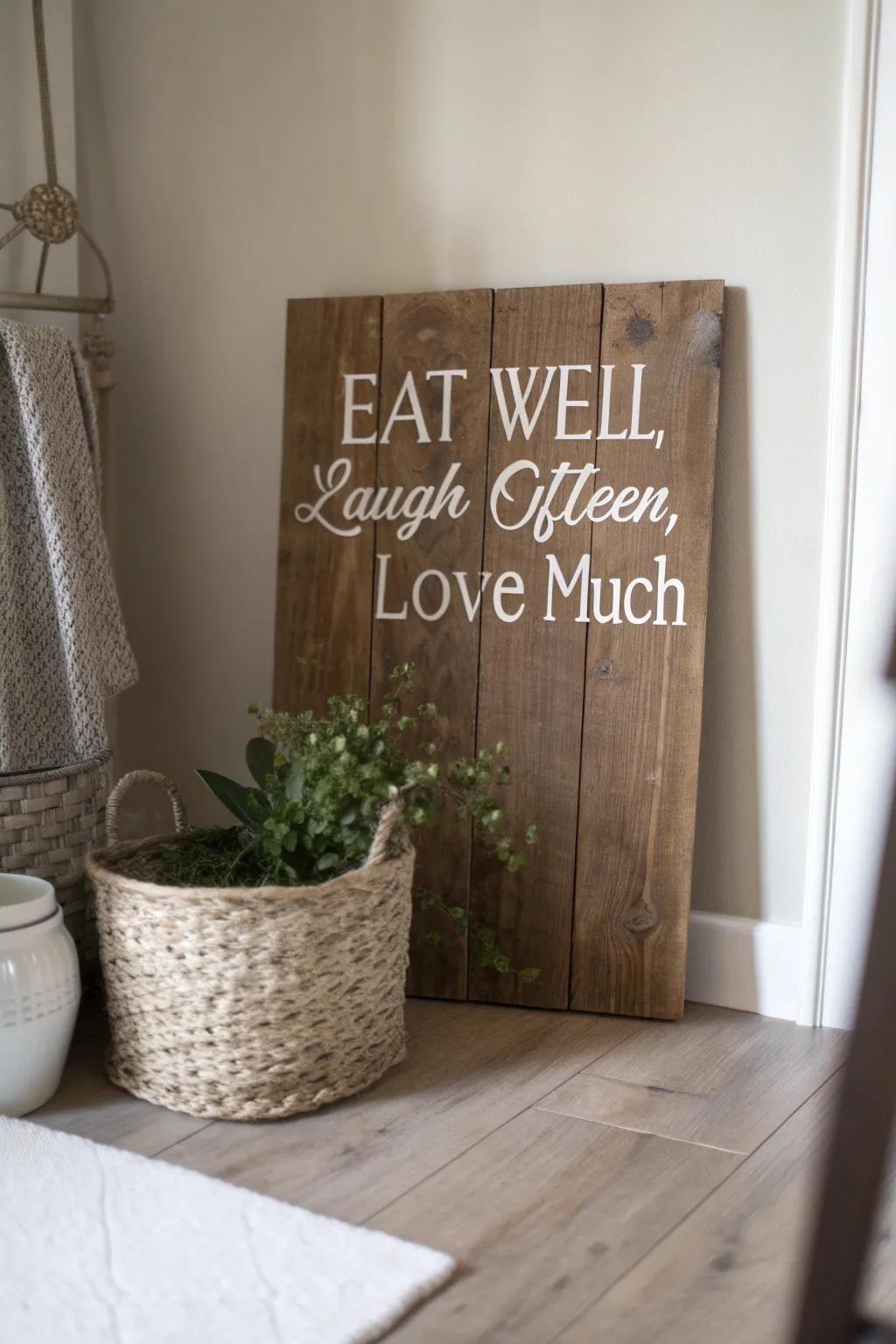 Add a touch of warmth and inspiration to your home with a handcrafted distressed wood sign.