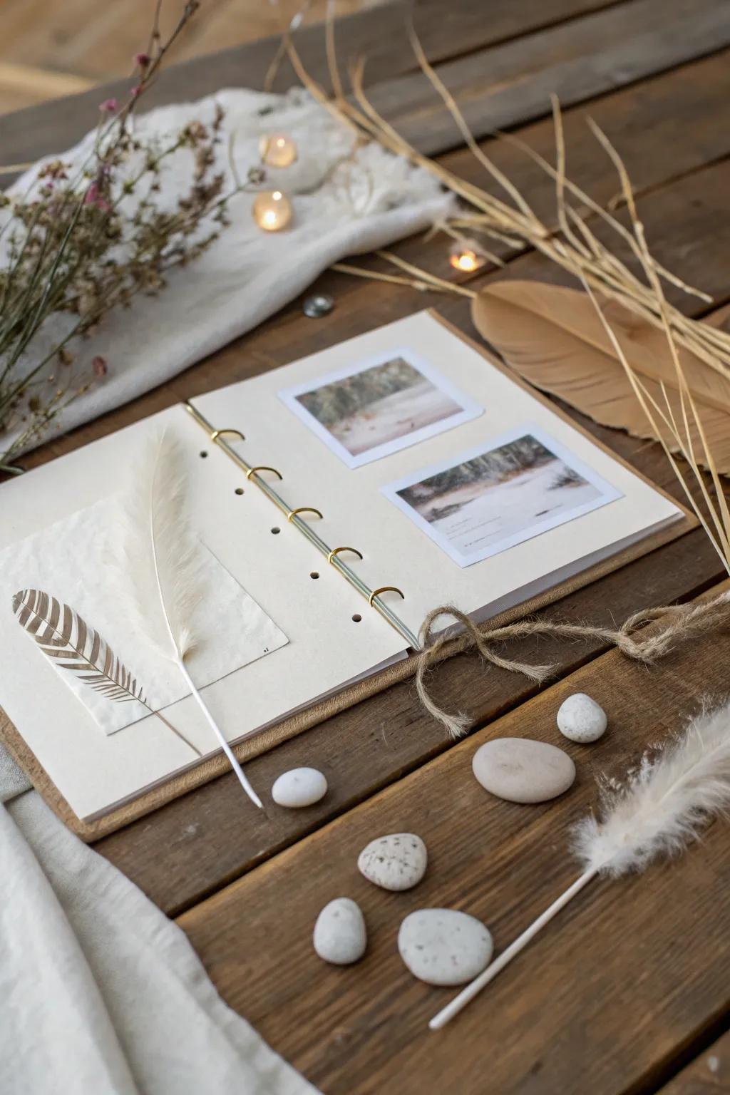 Capture your outdoor adventures with a touch of nature and elegance in your scrapbook.