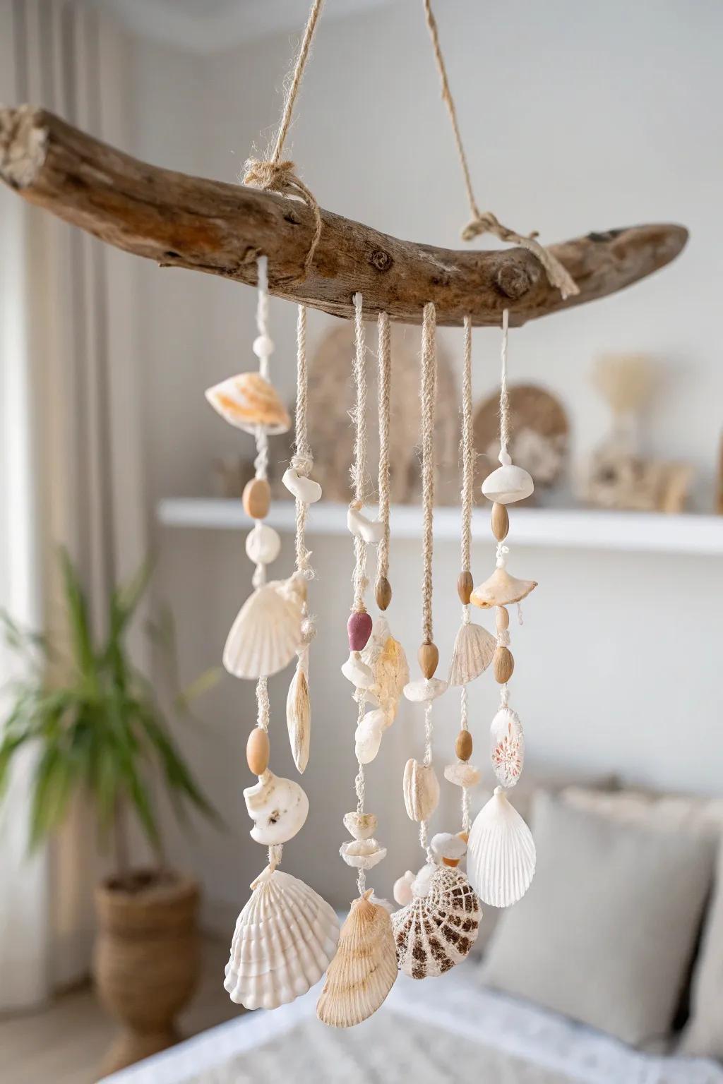 Embrace seaside serenity with a handcrafted seashell wind chime—a minimalist masterpiece that sings in the breeze.
