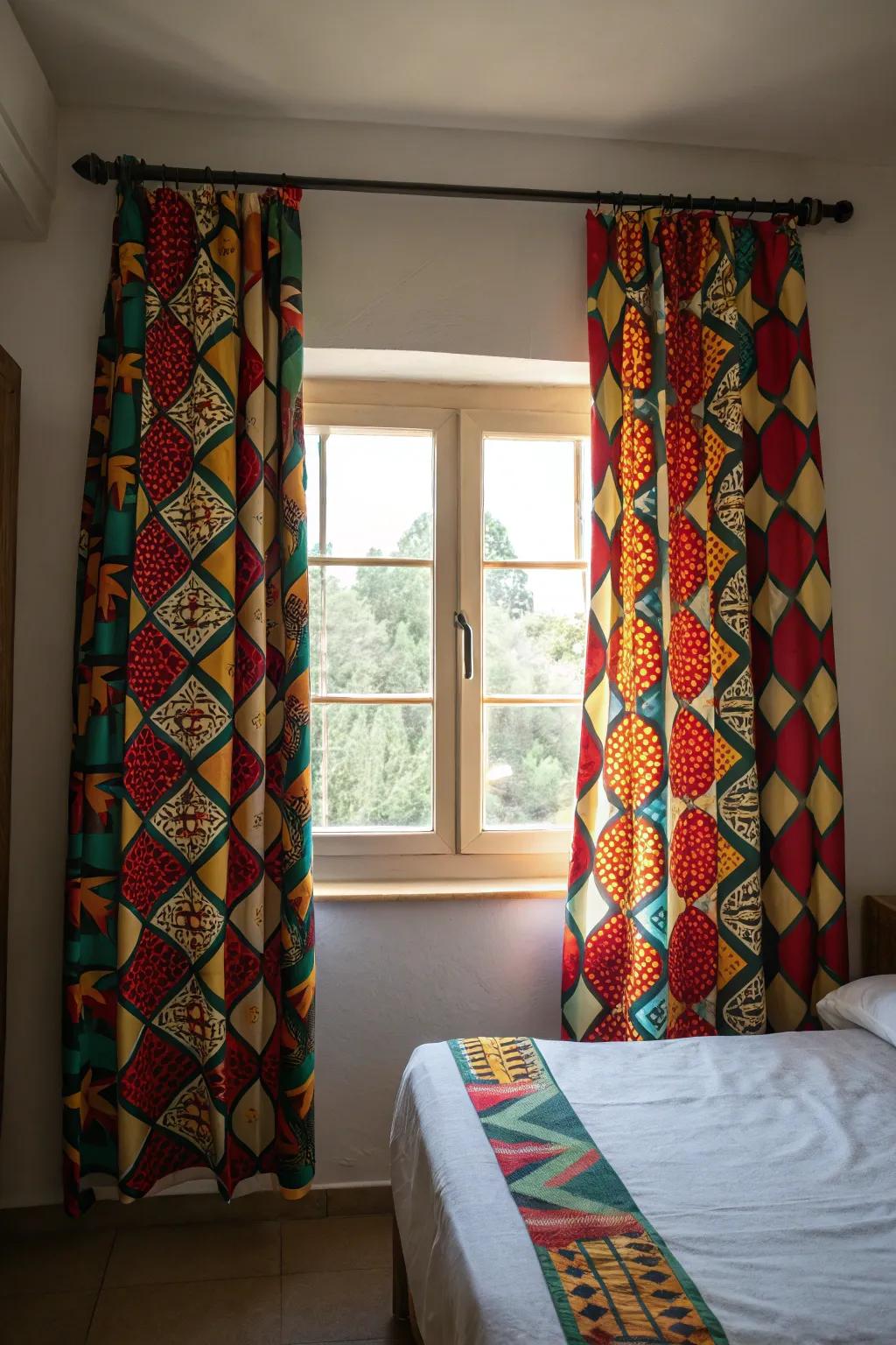 Bold patterns can transform short curtains into a standout feature.