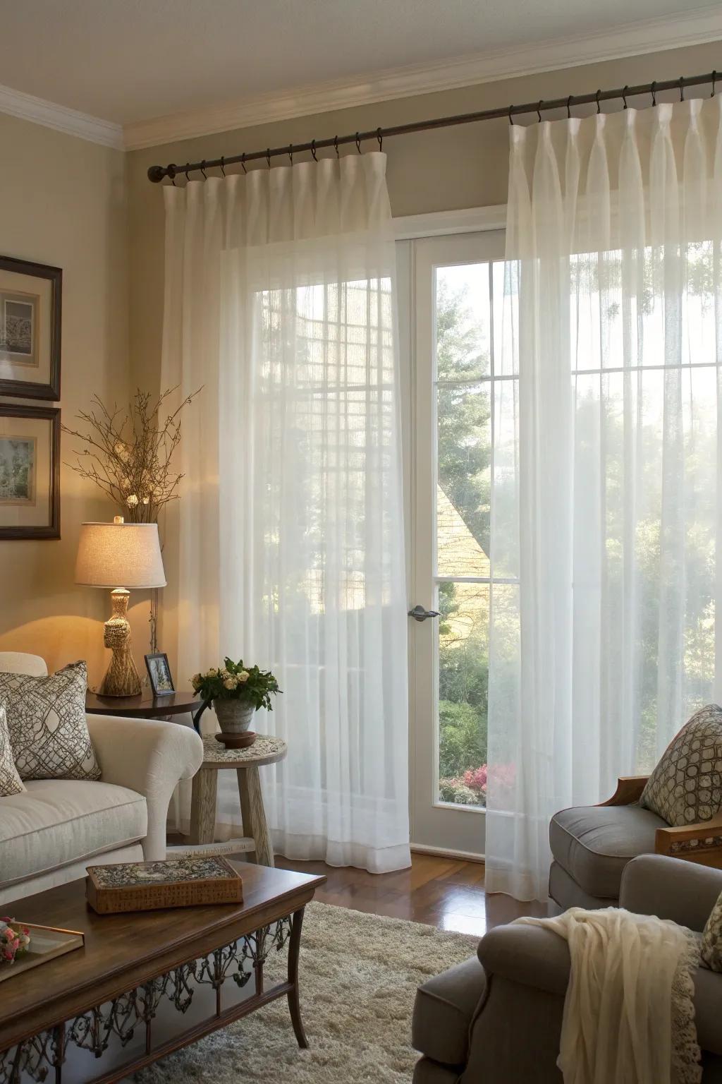 Sheer short curtains for a light and airy ambiance.
