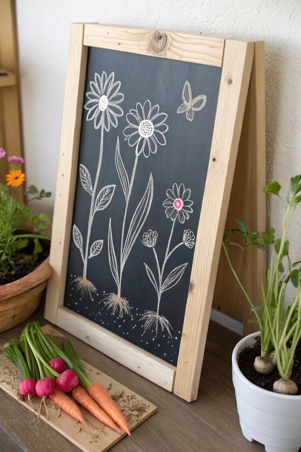 Dreaming of a serene garden oasis? Let this minimalist chalkboard art bring your springtime vision to life!