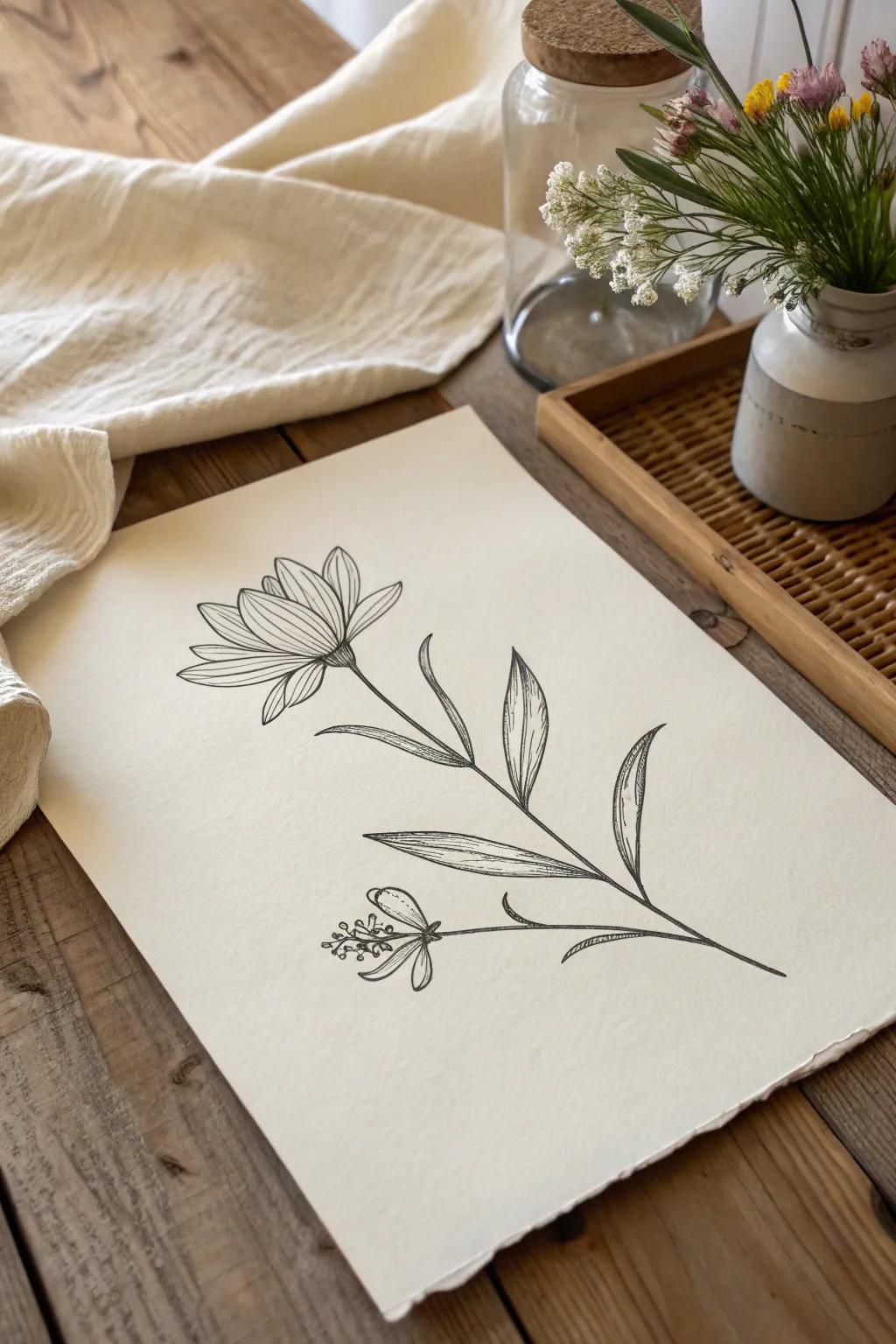 Capture the essence of nature with minimalist botanical line art.