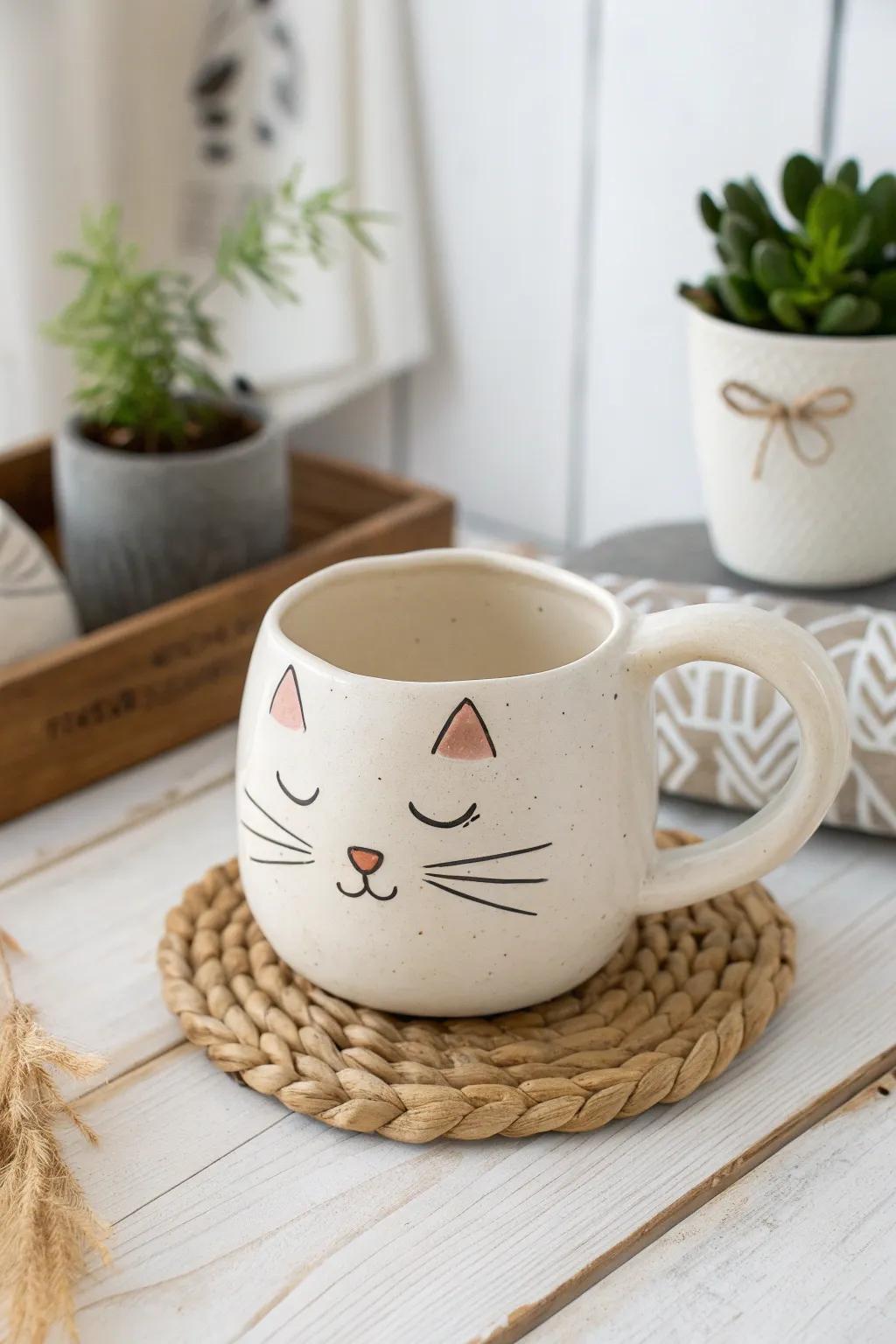 Start your day with a smile and a touch of whimsy with this charming cat-shaped slab mug!