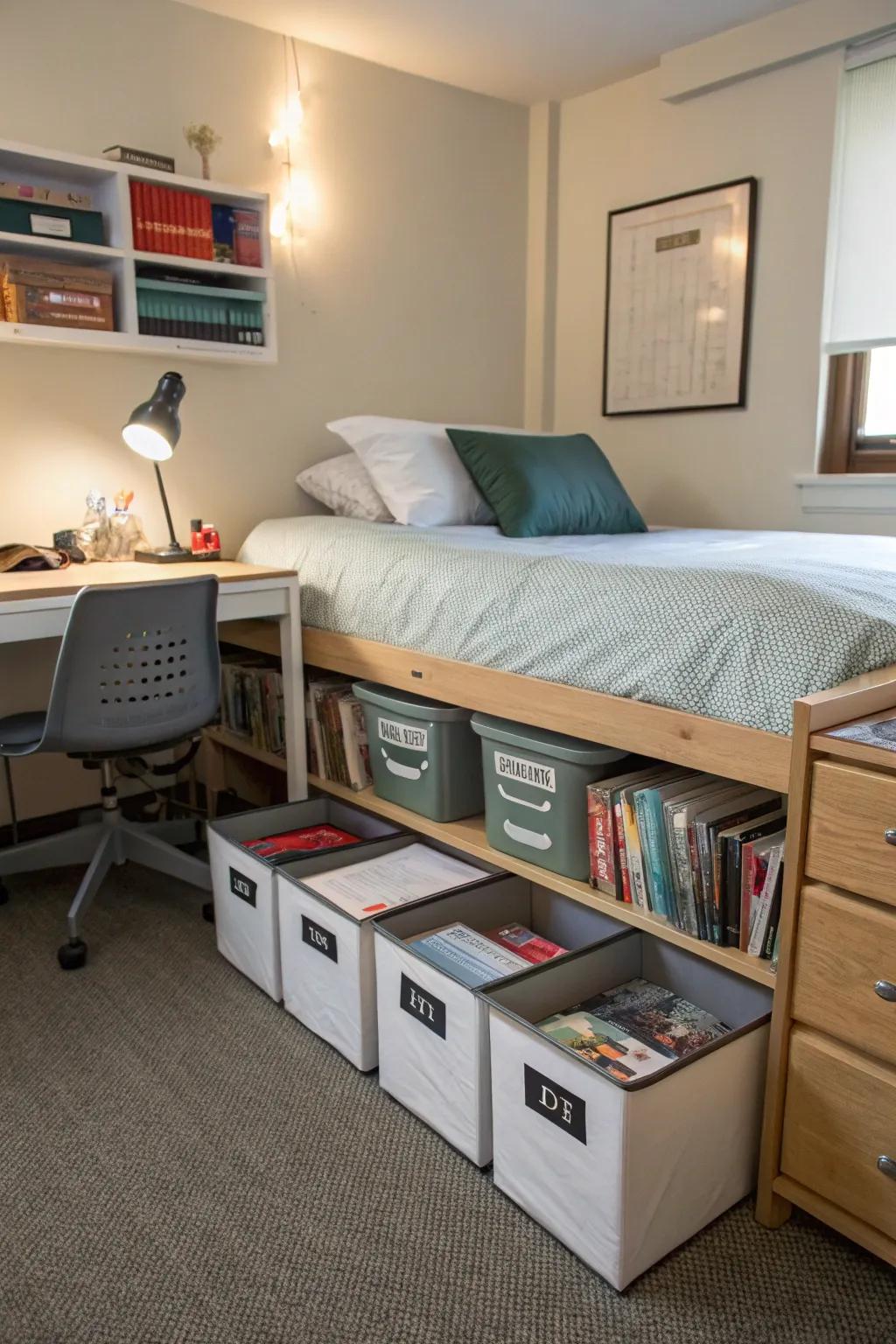 Under-the-bed storage keeps your closet from overflowing.