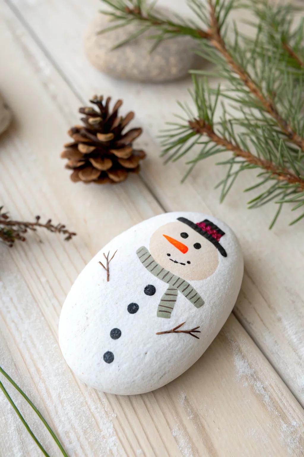 Embrace nature's elegance with this charming snowman rock, where simplicity meets artistry.