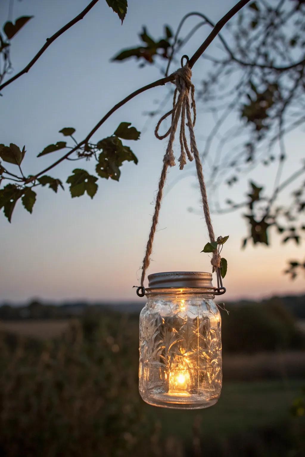 Illuminate your evenings with the enchanting glow of a handcrafted mason jar solar lantern.