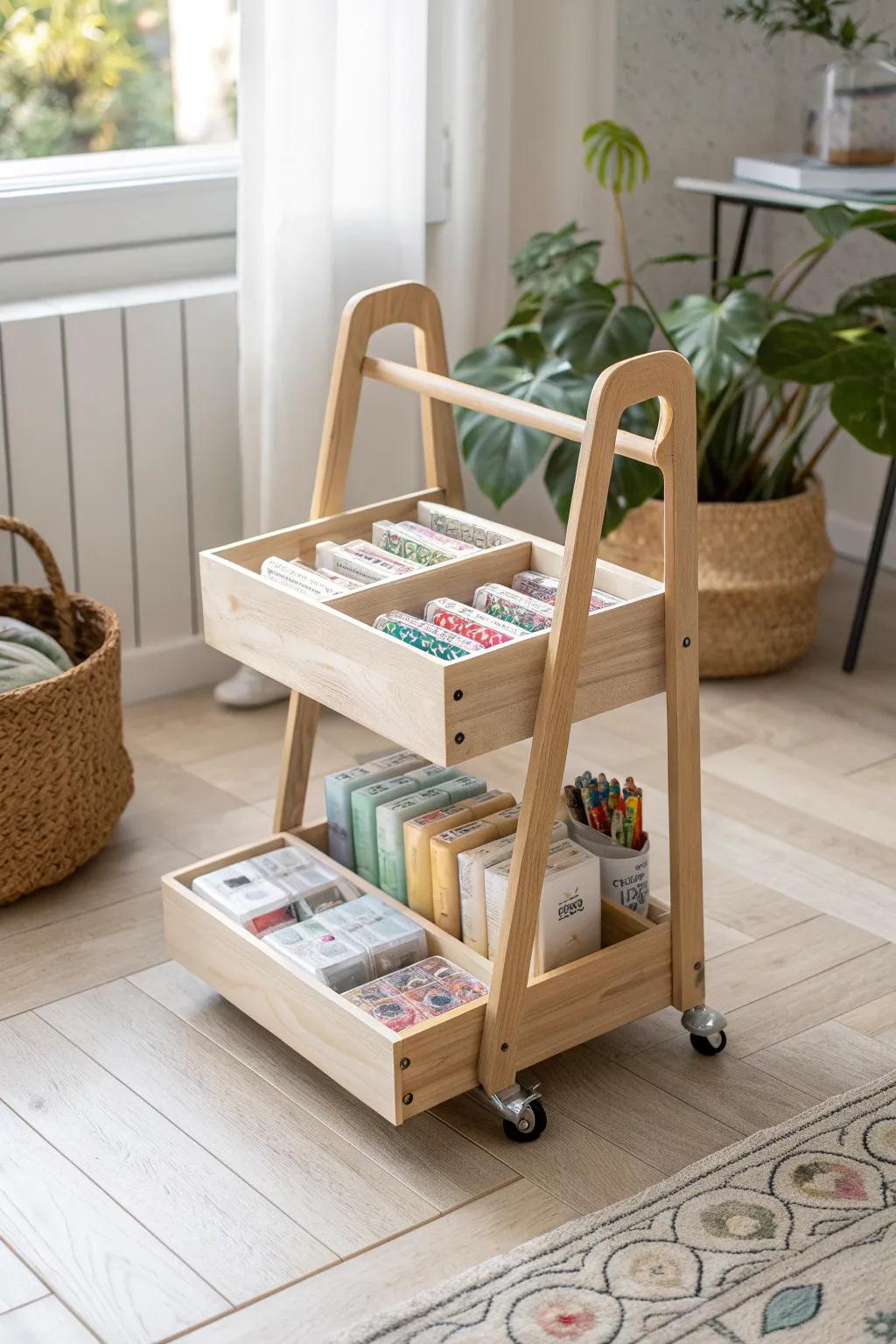 Effortlessly move your creative space with this charming rolling cart, perfect for organizing your stamp collection in style. 🌿✨