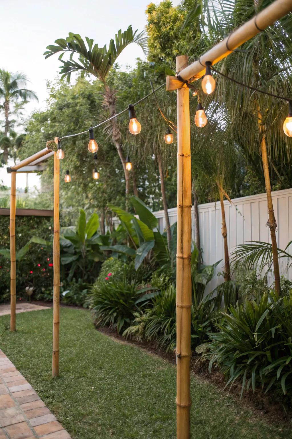 Bamboo poles bring an eco-friendly and exotic touch to your lighting setup.