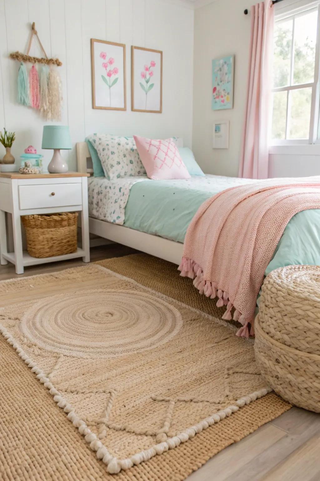 Light-colored rugs add a refreshing touch to your summer bedroom floor.