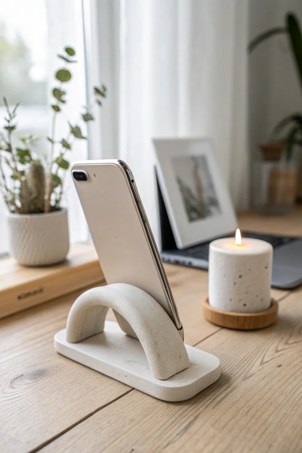 Elevate your workspace with this chic and minimalist clay phone stand, a perfect blend of practicality and style!