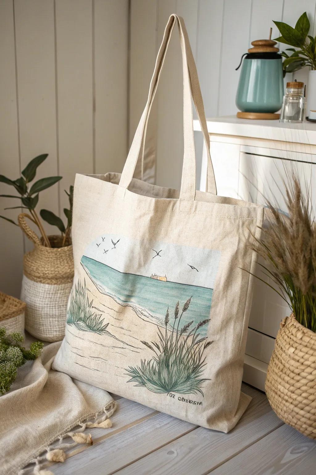 Embrace the beauty of nature with this elegantly crafted tote bag, a perfect blend of simplicity and style.