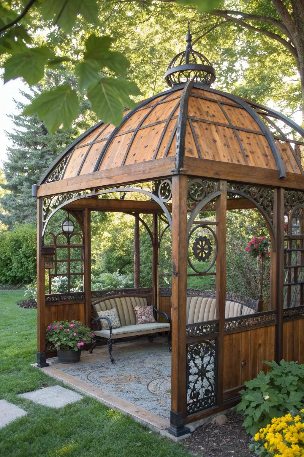 Transform a trampoline frame into a stylish backyard canopy for the perfect outdoor retreat.