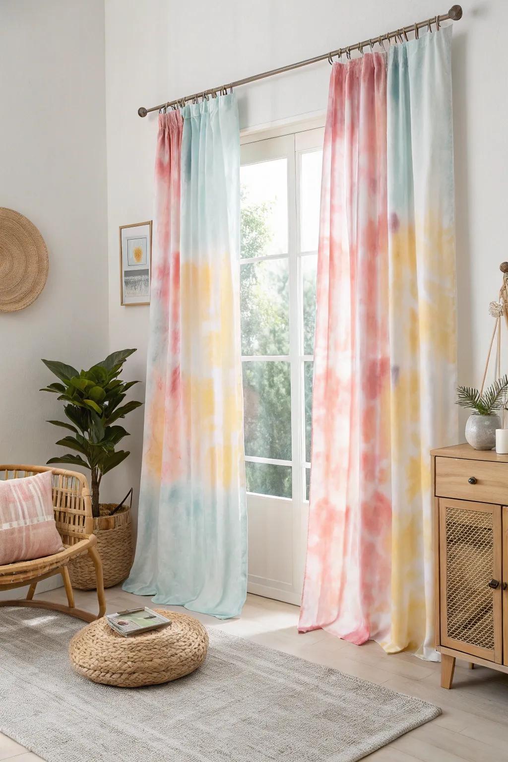 Bring a splash of the '60s into your home with these easy-to-make tie-dye curtains, perfect for adding a touch of whimsy to a minimalist space.