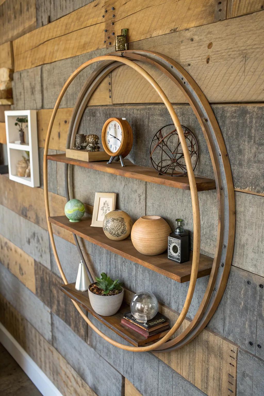 Elevate your space with these artisan-crafted circular hoop shelves, perfect for showcasing your most cherished items.