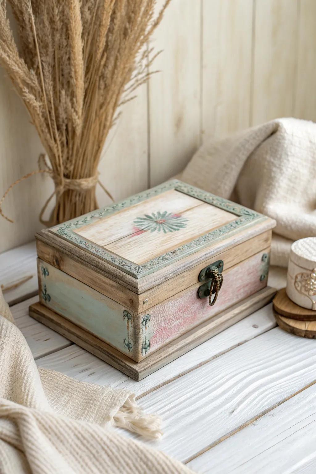 Discover the timeless allure of vintage charm with this uniquely crafted wooden box.