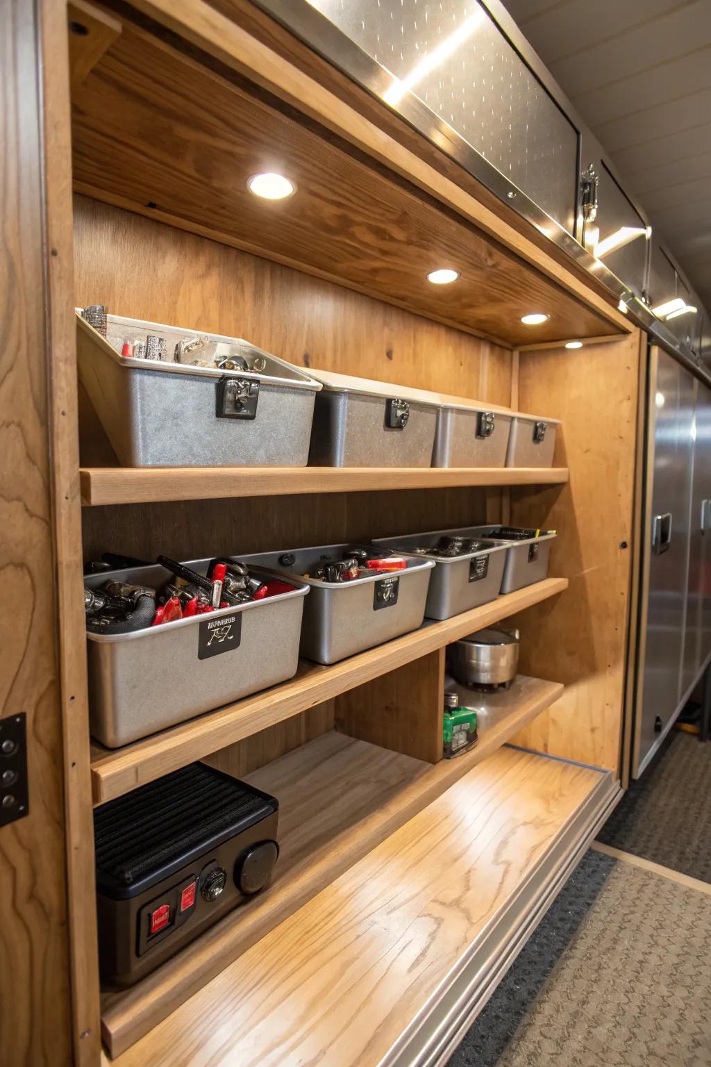 Master the art of organization with stylish under-shelf bins, where craftsmanship meets functionality.
