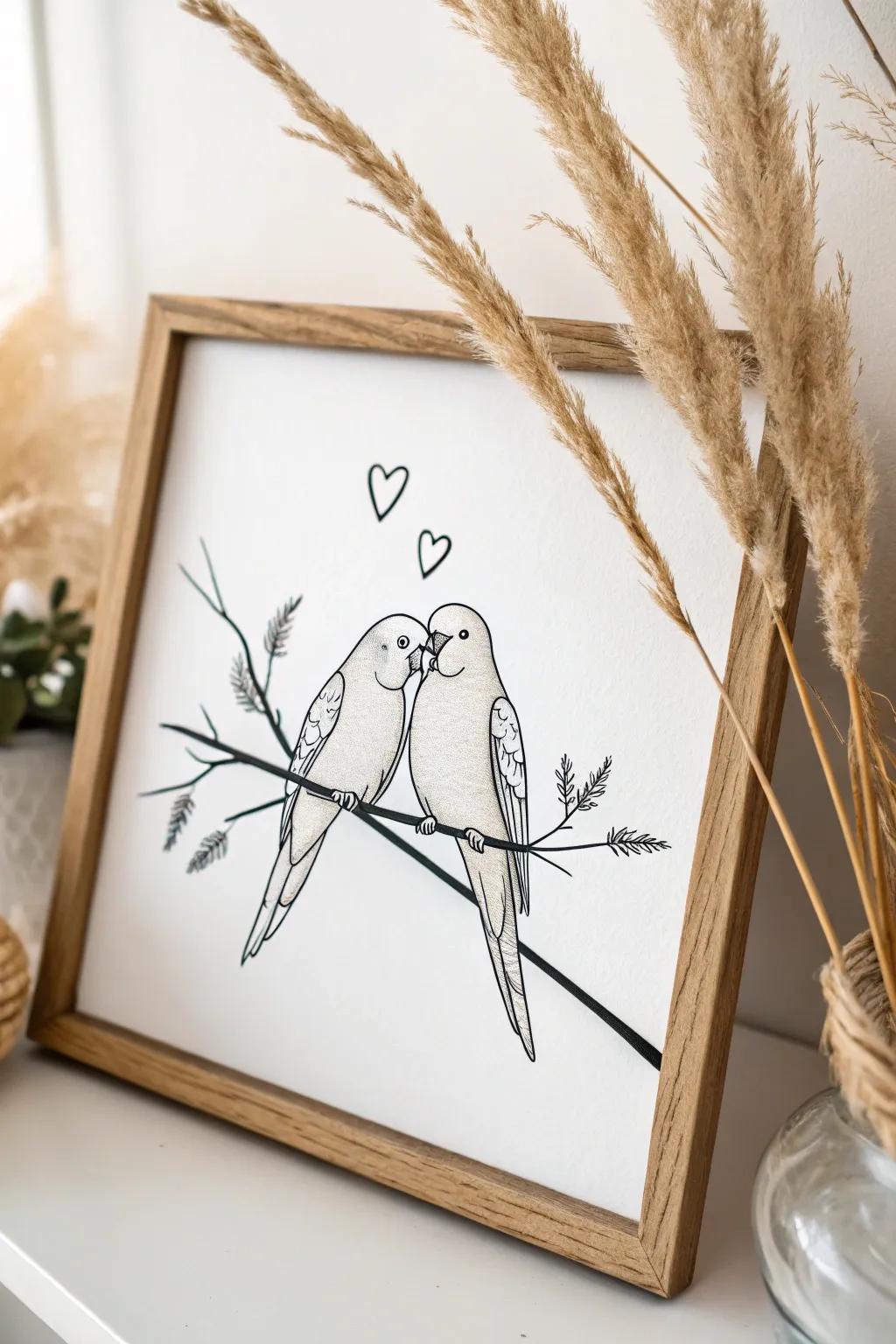 Capture the essence of love with this minimalist drawing of lovebirds, perfect for adding a touch of nature and warmth to your Valentine.