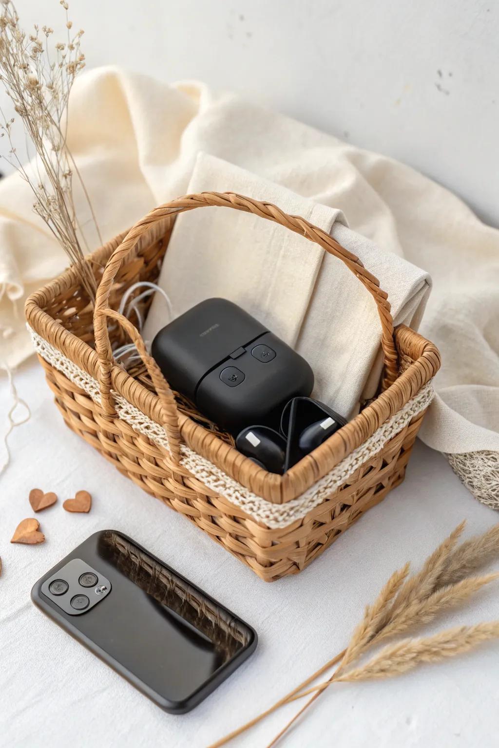 Elevate his tech game with a chic, minimalist Valentine's gift basket. #TechLove #MinimalistGifts