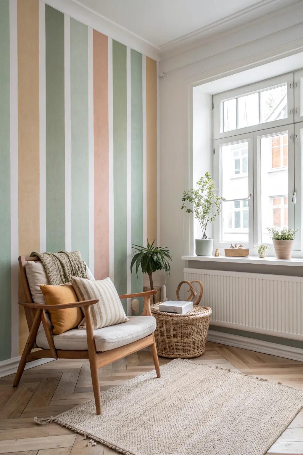 Transform your space with a chic mix of wide and narrow stripes for a stunning accent wall.