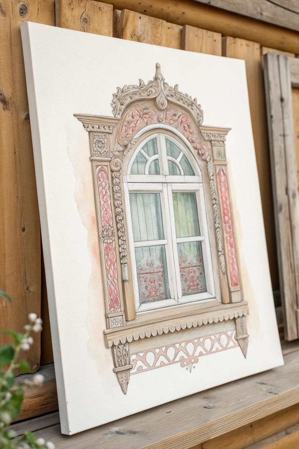 Capture the elegance of architectural details with the soft touch of watercolor pencils.
