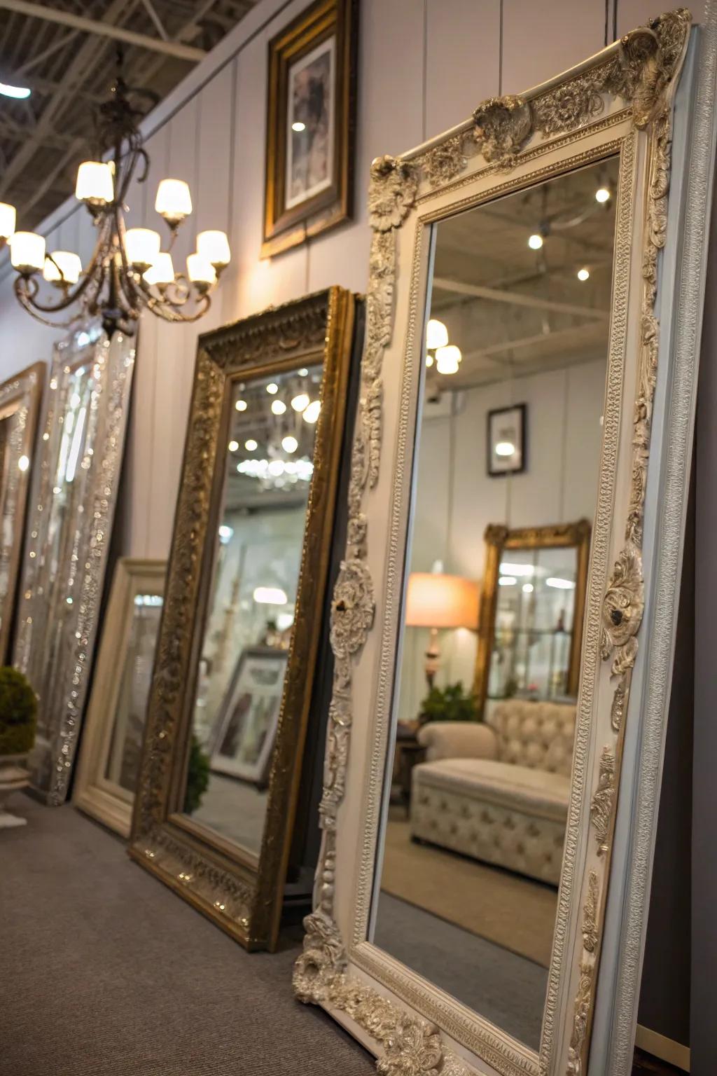 Mirrors add depth and glamour to the room.