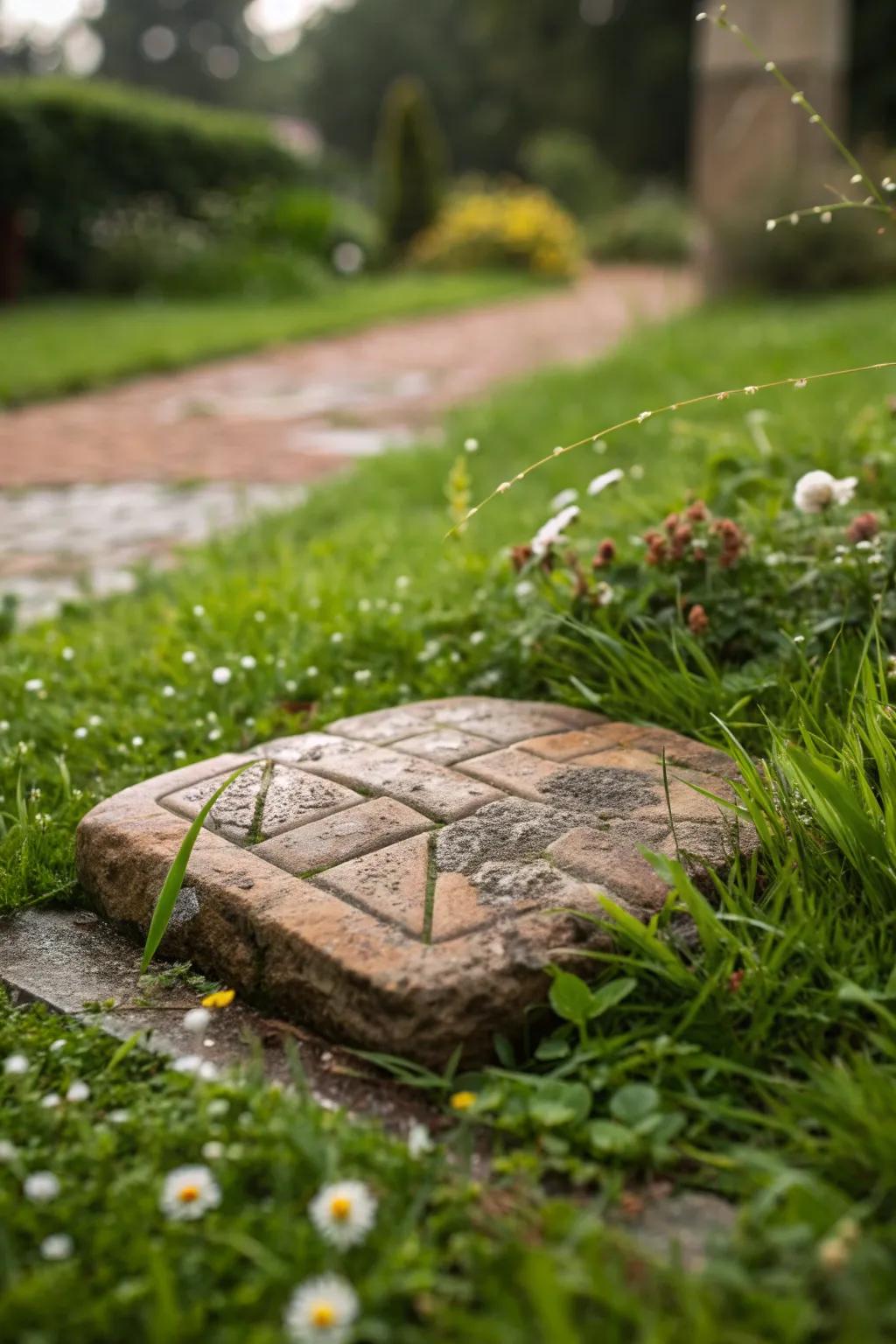 Craftsmanship meets nature: a charming step stone path for your garden.