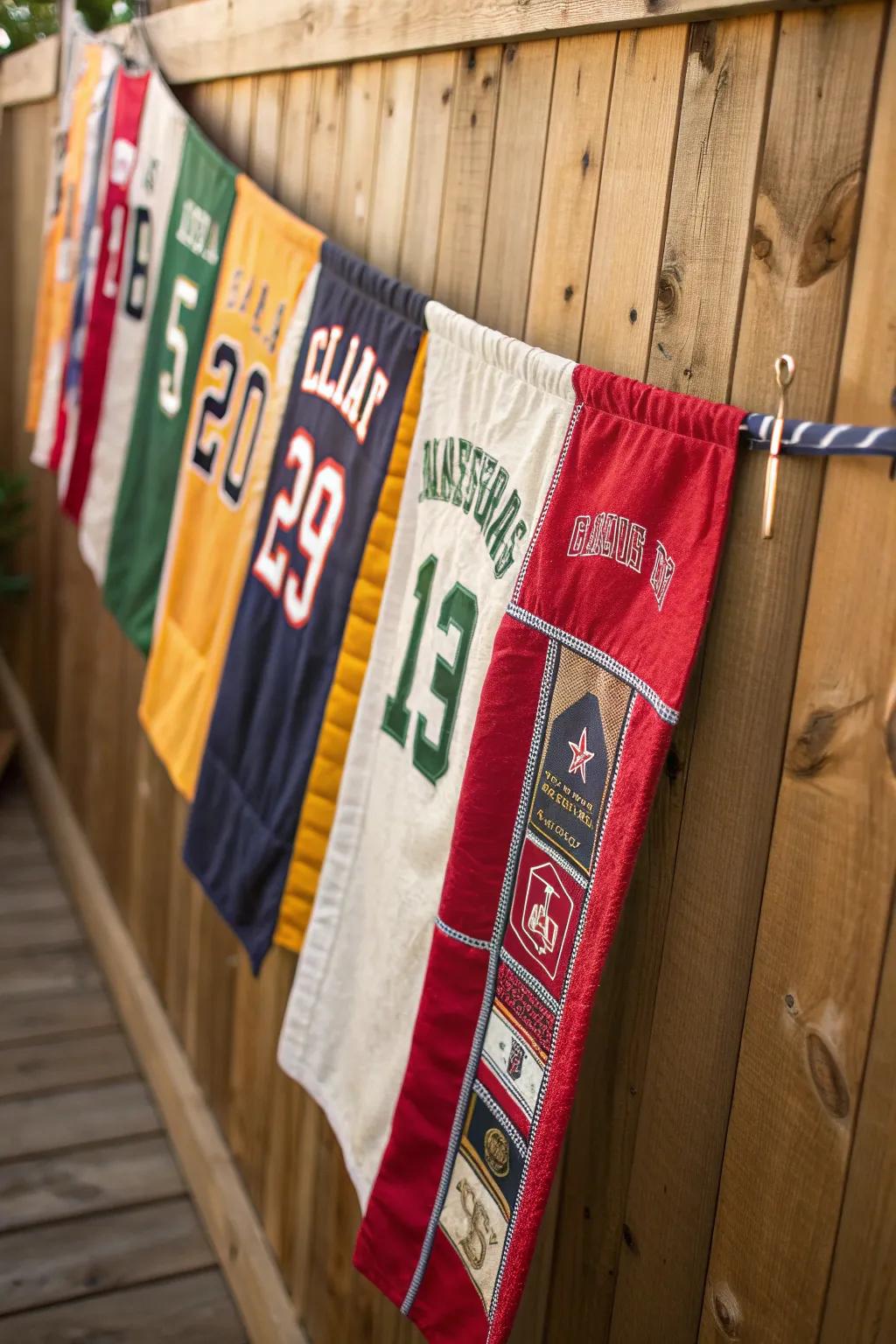 Repurpose your old jerseys into a unique banner that celebrates your sports passion with style and craftsmanship.