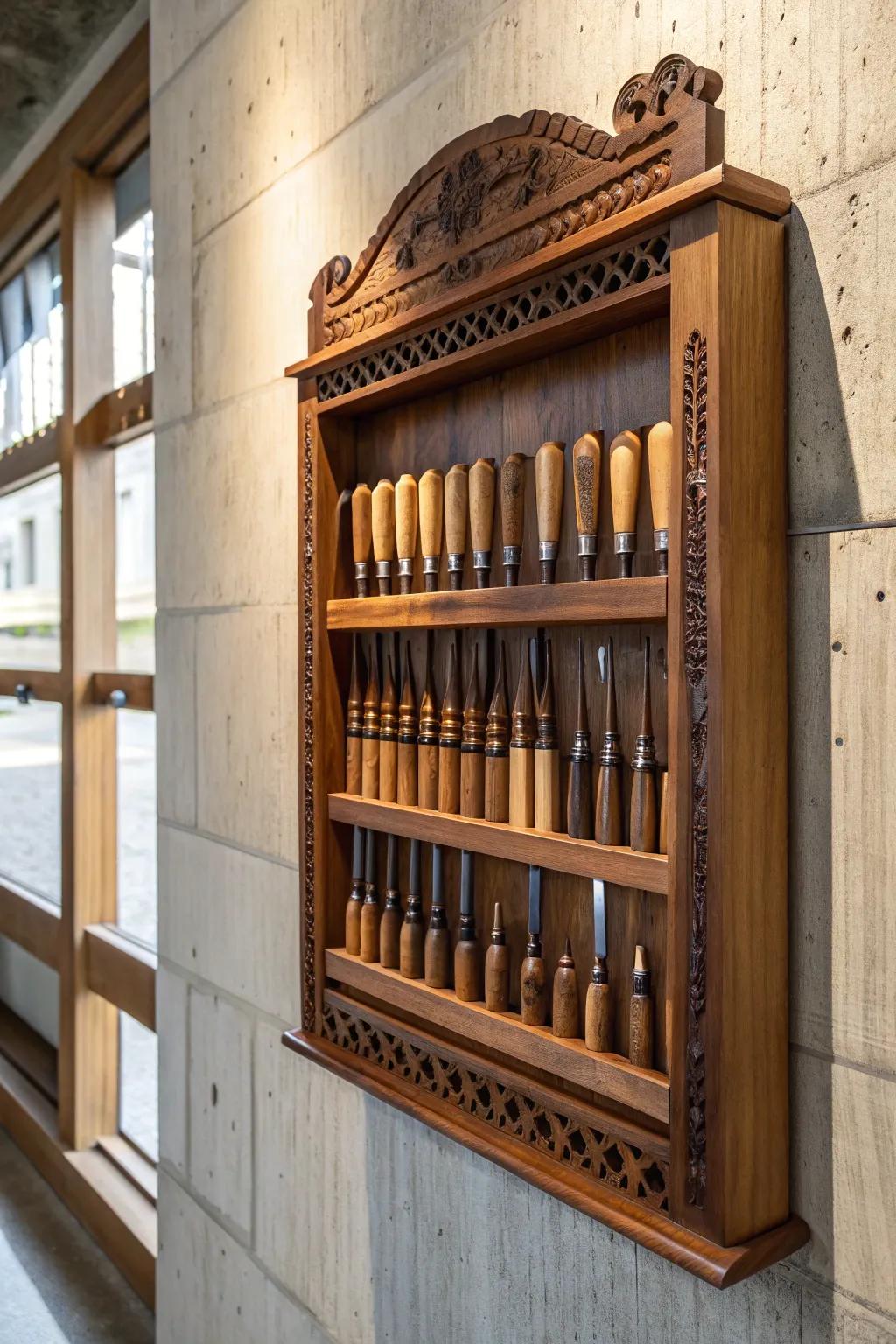 Turn your workspace into an art gallery with a handcrafted showcase tool rack.