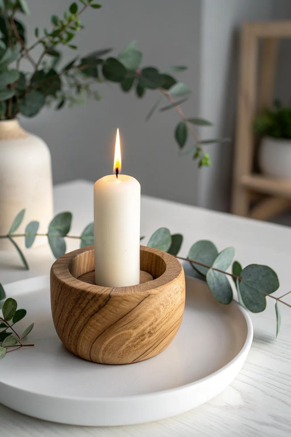 Illuminate your space with the natural elegance of a handcrafted wooden candle holder.