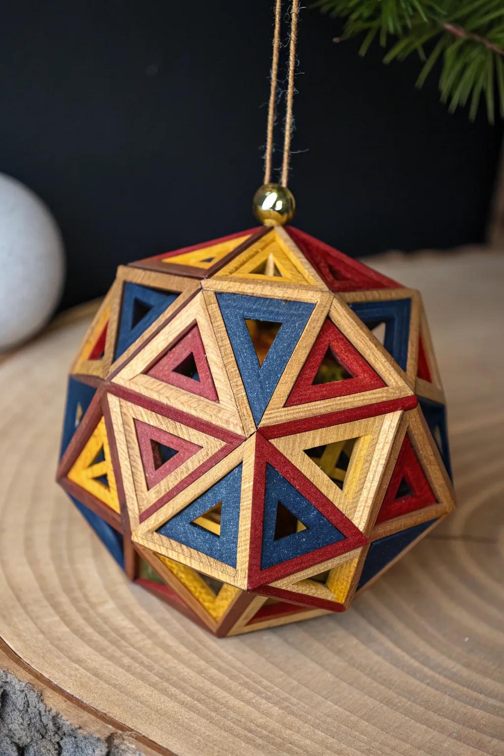 Crafted with precision: A bold geometric wood ornament that redefines traditional decor.