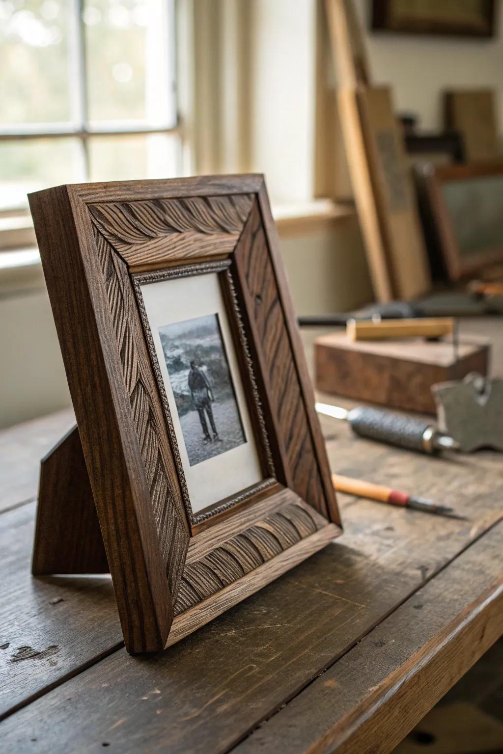 Capture timeless memories with a handcrafted wooden picture frame, adding warmth and elegance to any space.