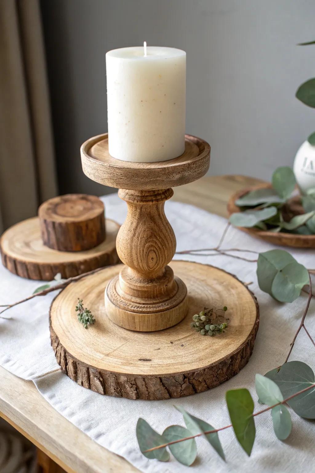 Elevate your decor with rustic elegance: handcrafted wooden spool stands for a minimalist touch.