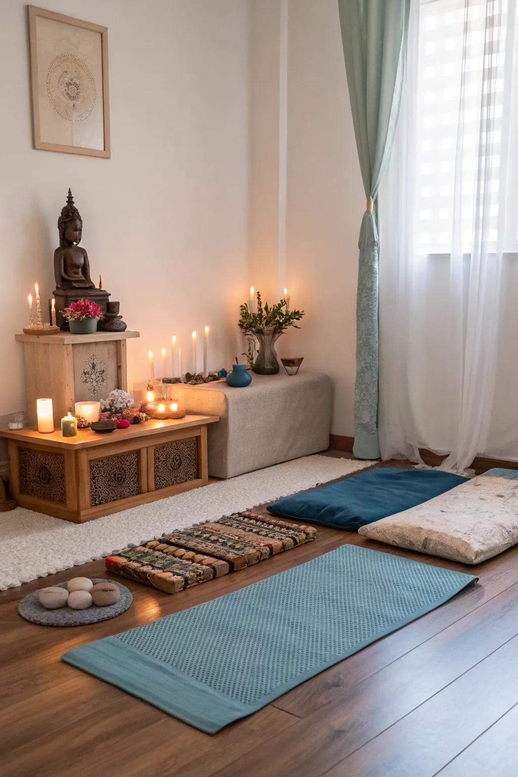 A personal altar adds a spiritual touch to your yoga room.