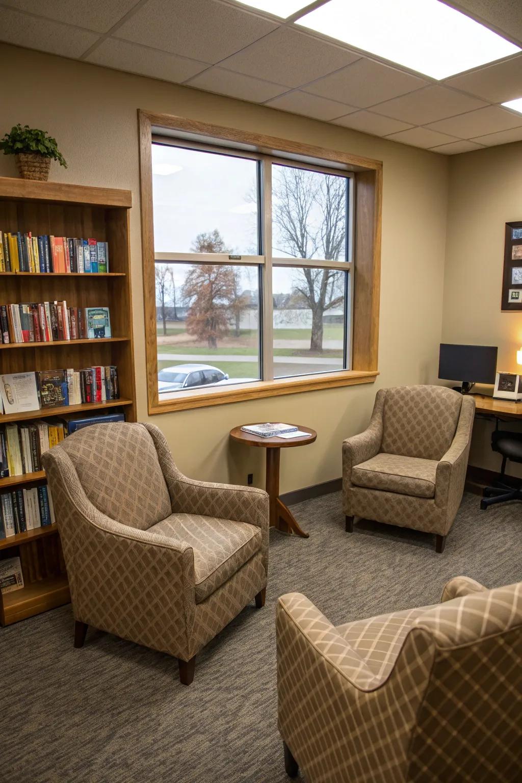 A conversation nook is ideal for intimate discussions.